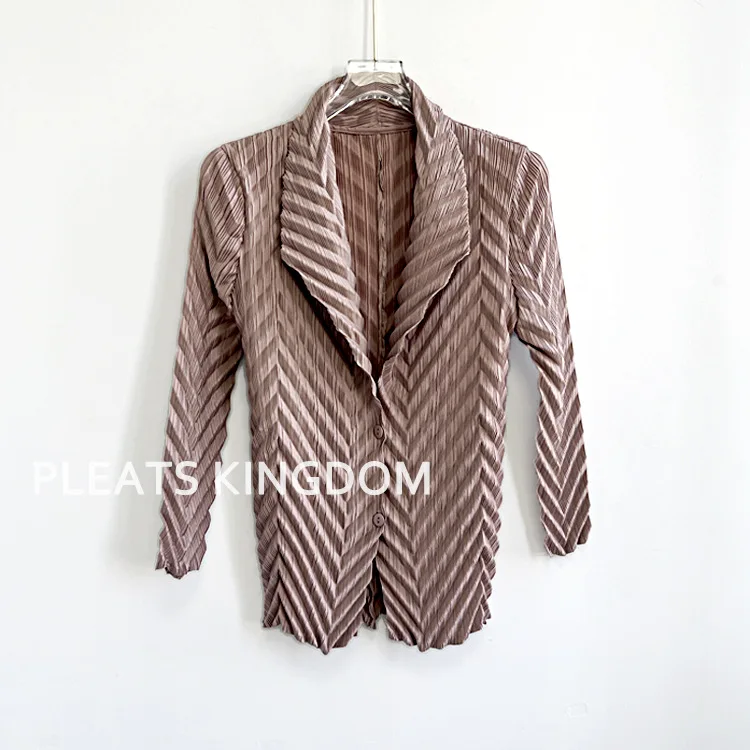 Miyake Plissierte Einfarbige Herbst-Damenjacke, Schlanke Urbane Blazer für Pendler, Herbst 2024 Neu – Detail 7