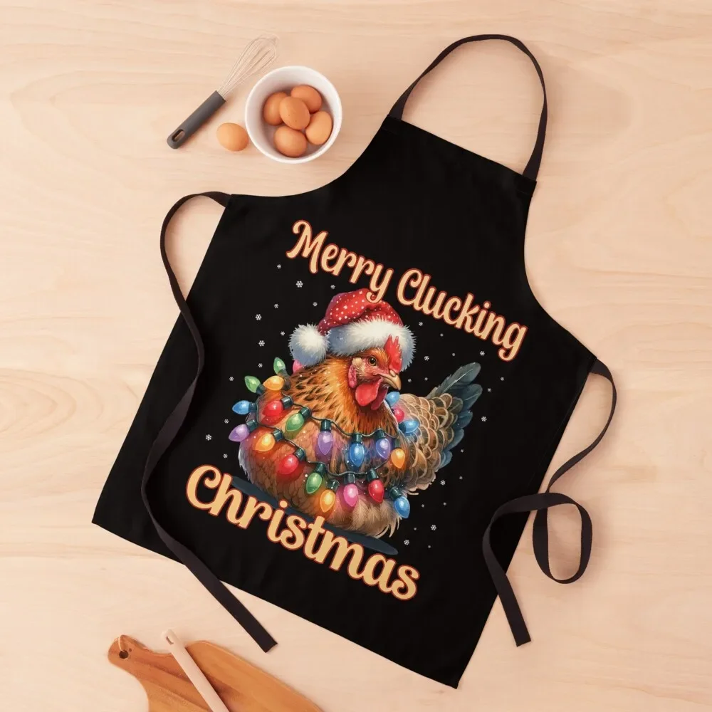 

Merry Clucking Christmas Funny Holiday Chicken Lover Pun Christmas Chicken Apron Kitchen Man women's kitchens Apron