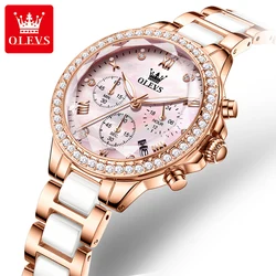 Olevs 9999 Elegant Dameshorloge Luxe Merk Multifunctionele Waterdichte Lichtgevende Quartz Horloge Diamant Dameshorloge Meisje Cadeau