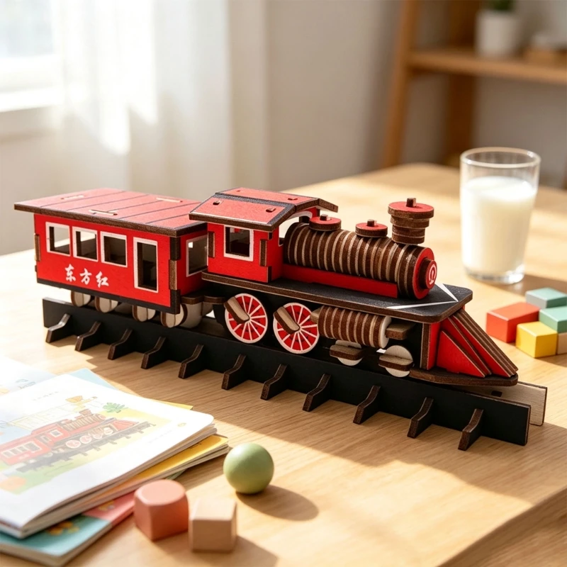 Wooden 3D Train Puzzle for Kids Ages 7-14, Locomotive Model Set with About 50 Pieces, Parent Child Craft Toy 15UB