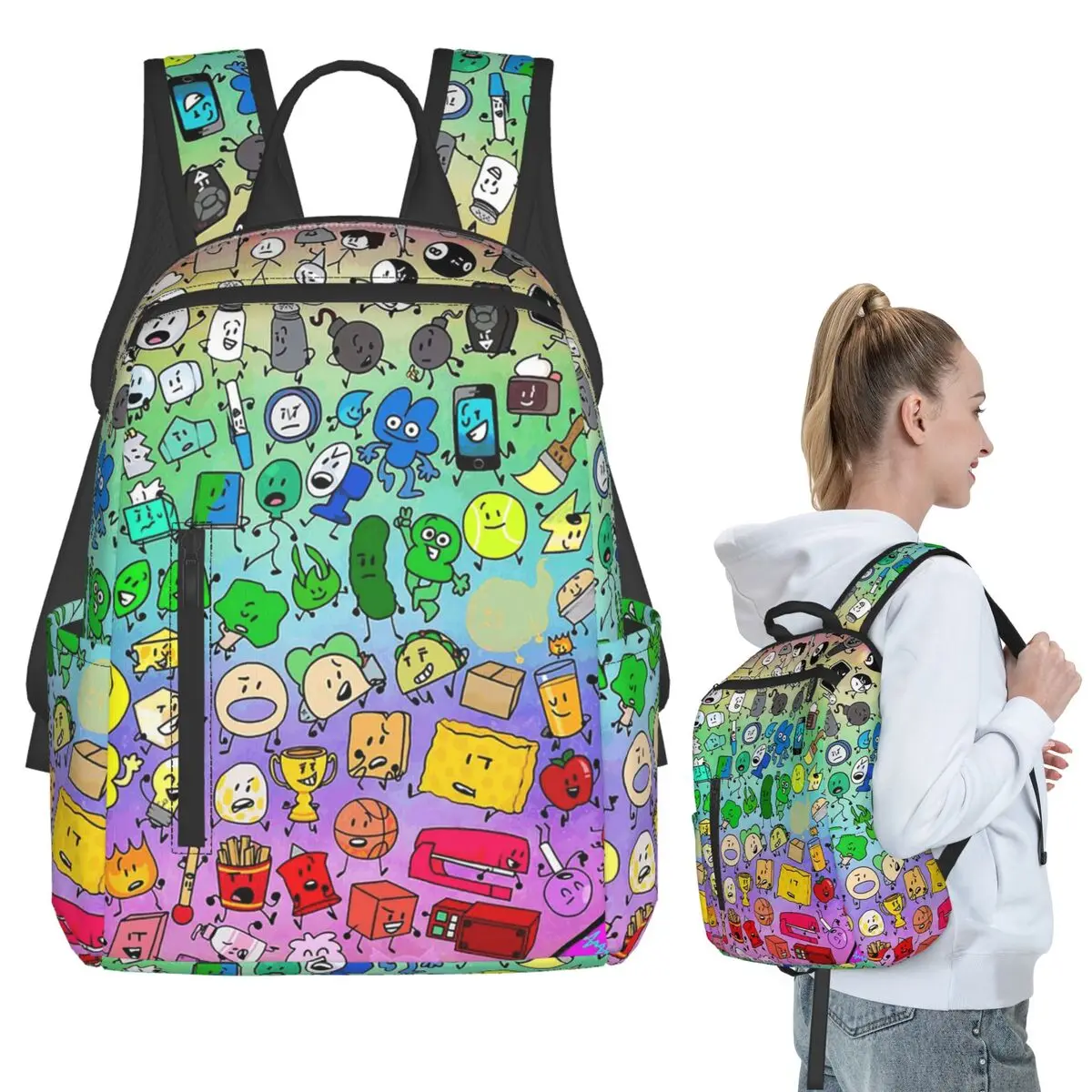 BFDI Inanimate Insanity All Characters (Rainbow) Backpack Student BookBag Boys Girls School Bag Computer Shoulder Bags Men Women