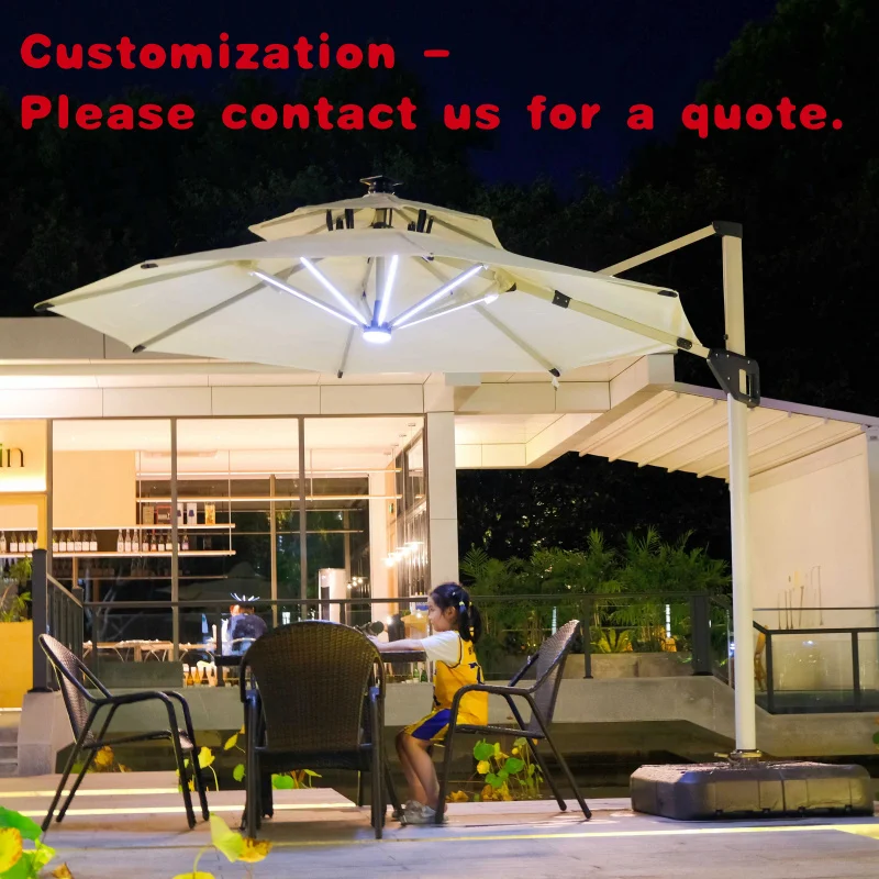custom.Modern Design LED Light Patio Parasol Roman Bases Outdoor Garden Shading Courtyard Gym Hotel Park