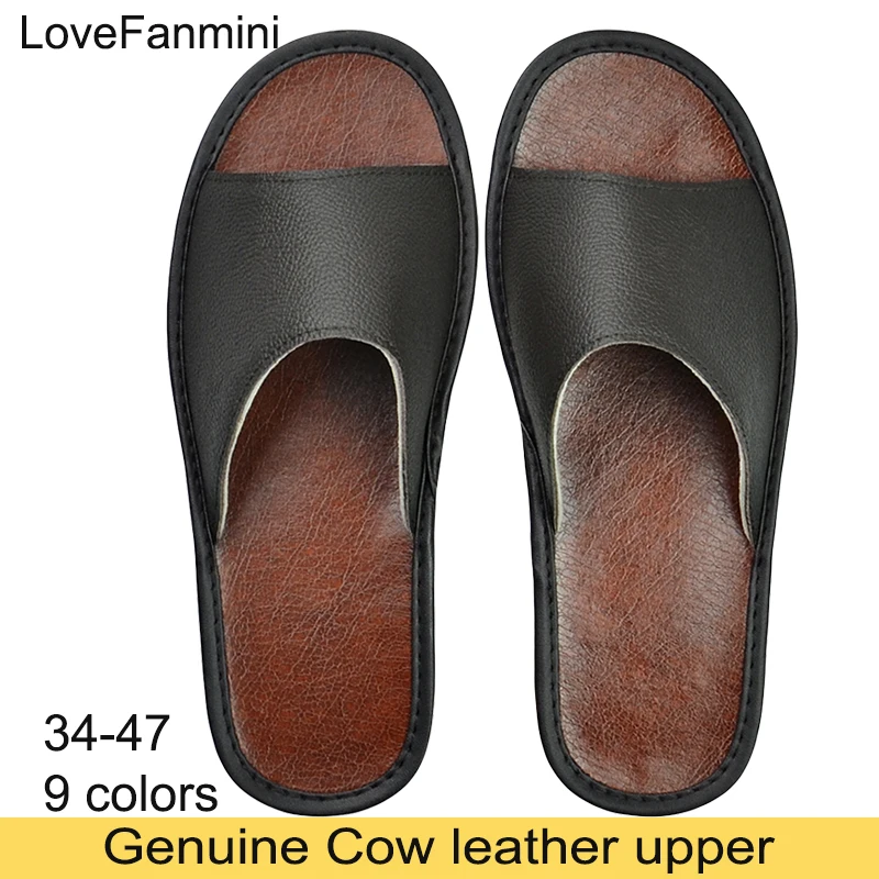 Big sizes Genuine Cow Leather Slippers Homes in indoor slipper summer open toe sandals men women elderly casual Slides shoes