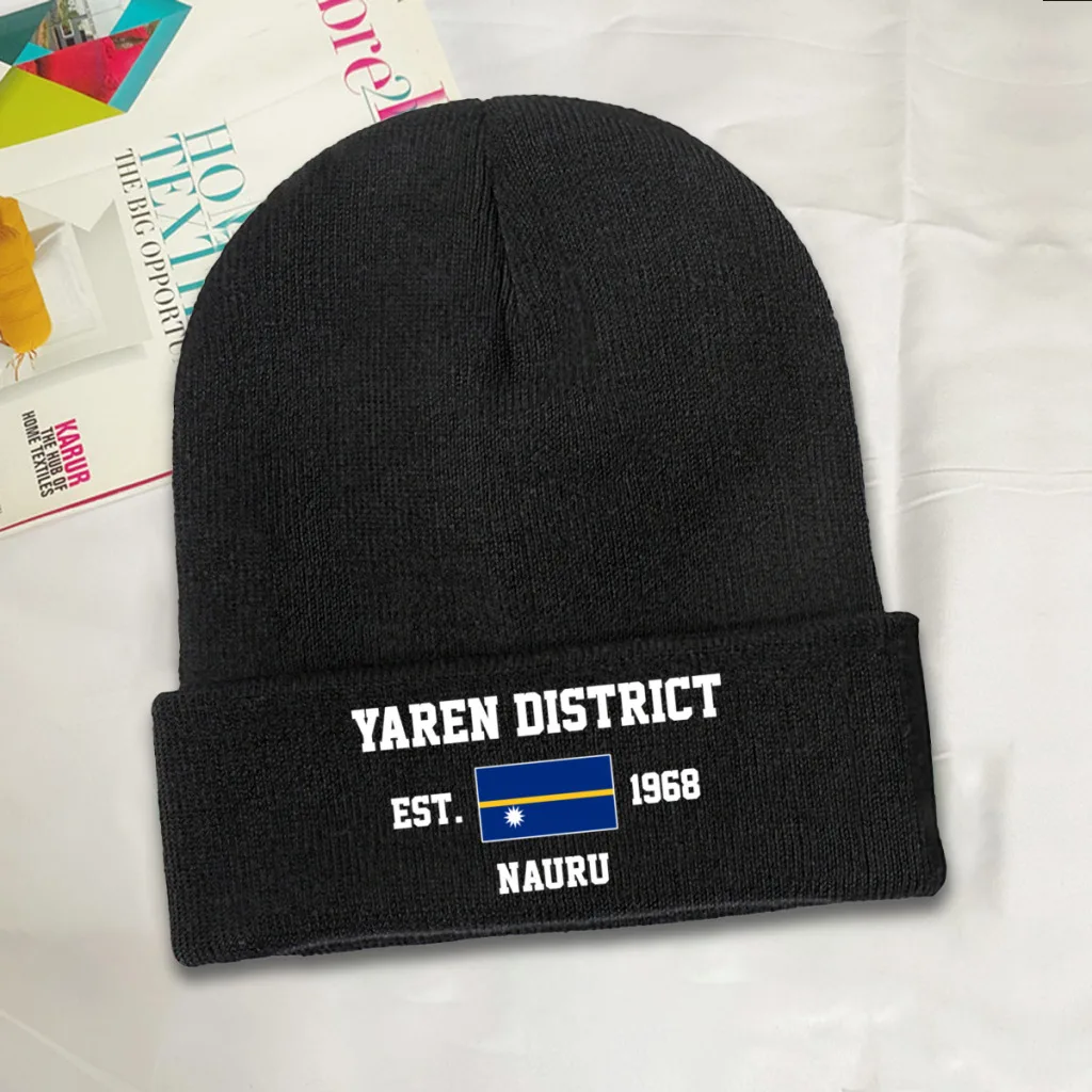 Nauru EST.1968 Yaren District Capital Men Women Unisex Knitted Hat Winter Autumn Print Beanie Cap Warm Bonnet