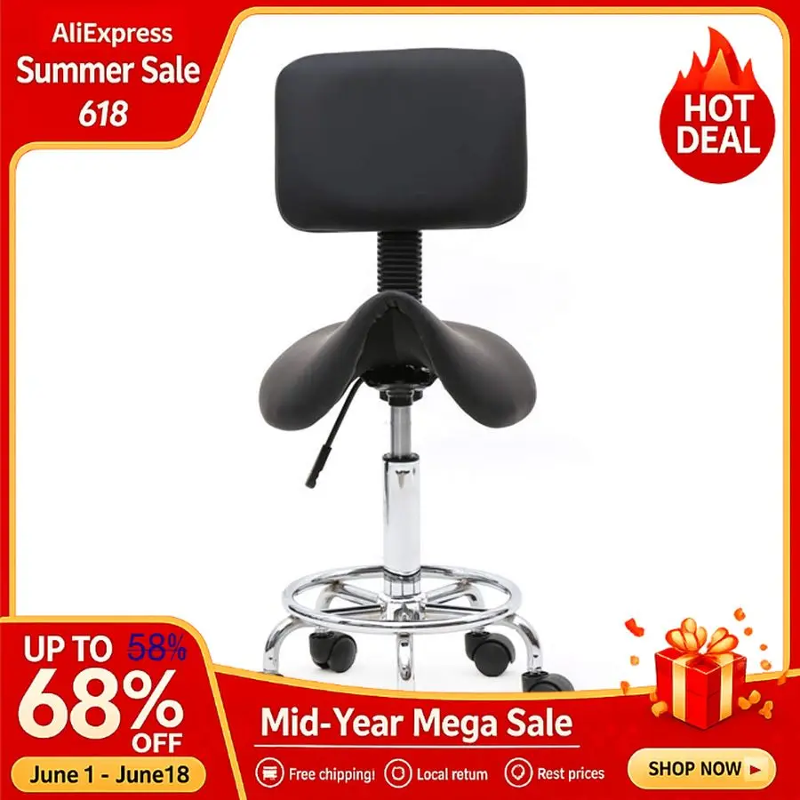 

Adjustable Height Salon Rolling Saddle Stool, Bar Stool with Swivel, PU Leather Armless Bar Chair with Casters Wheels, Custom