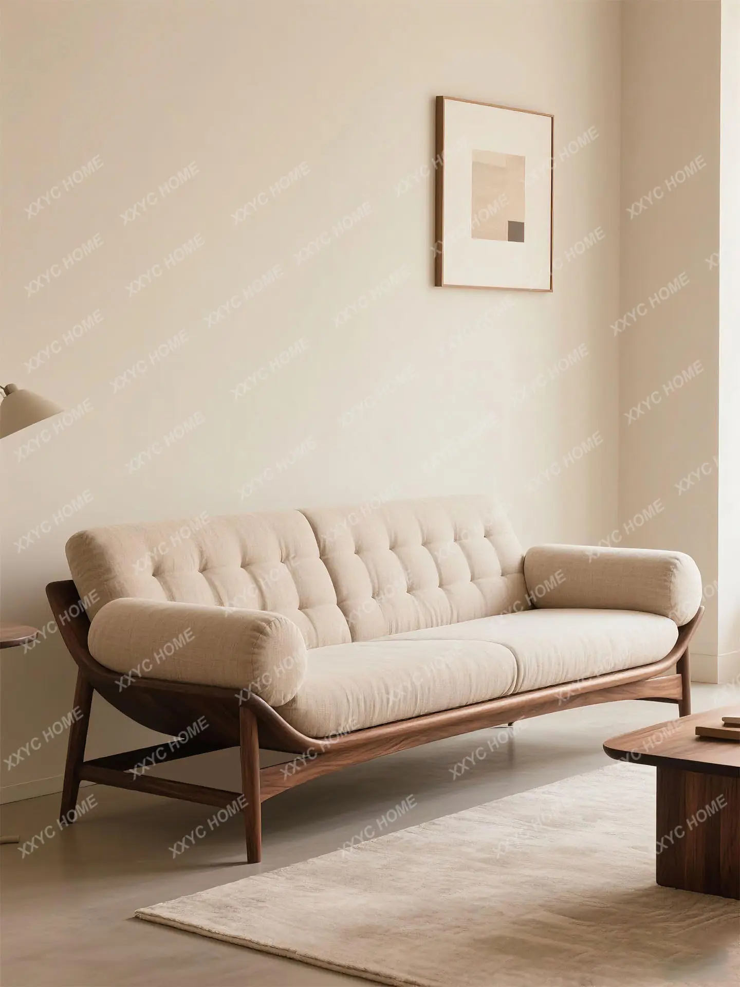 

Fabric sofa Modern simple light luxury solid wood three-person sofa