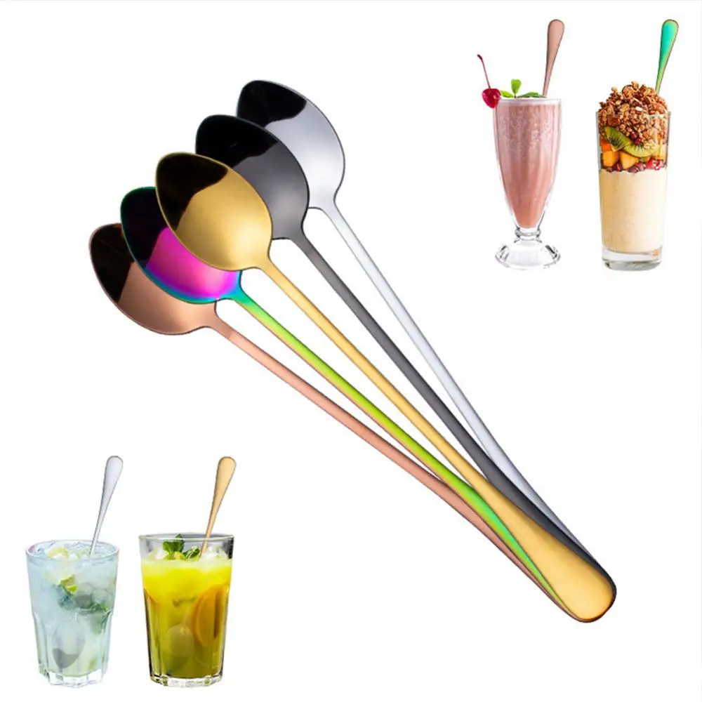 Stainless Steel Spoon Long Handle Pointed Dessert Ice Cream Coffee Spoon Ice Scoop Cocktail Stir Wine Spoon Kitchen Accessories