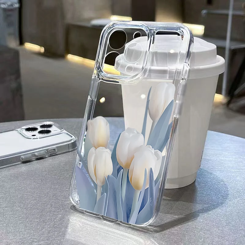 

Tulip Design Phone Case For Samsung Galaxy S23 S24 S22 S25 Ultra Plus Transparent Cover For Galaxy S25+ S24+ S23+ S22+ Shell