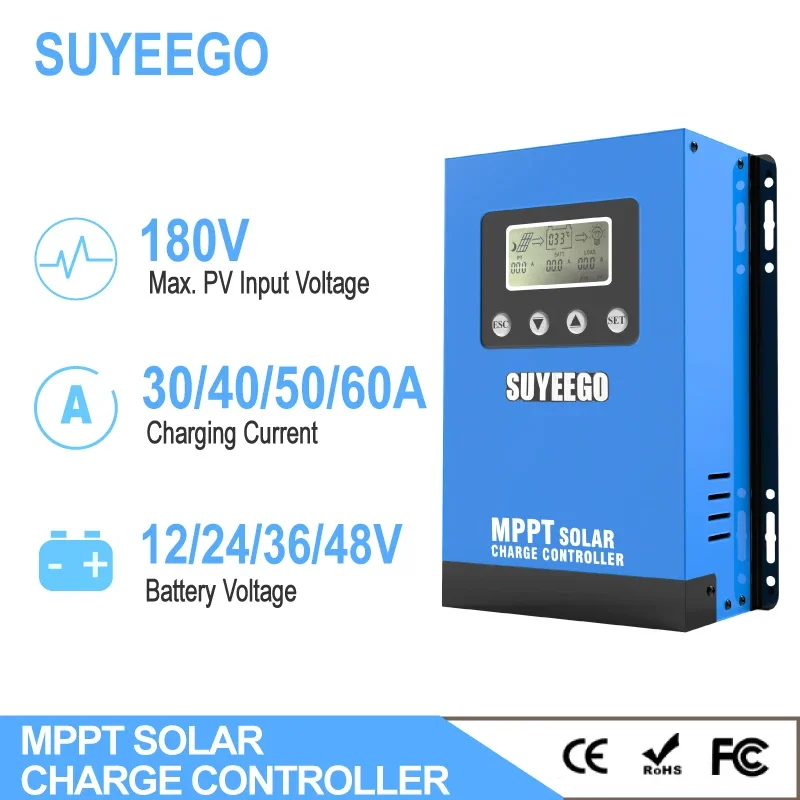 30A 40A 50A 60A MPPT Solar Charge Controller 48V 36V 24V 12V Auto Solar Panel PV Regulator for Lead Acid Lifepo4 Lithium Battery