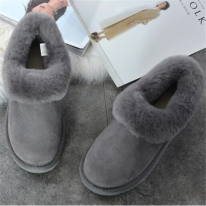 Ankle Boots New 2023 Women Genuine Leather Snow Boots 100% Natural Wool Inside Snow Boots Warm Winter Shoes Ankle Boots