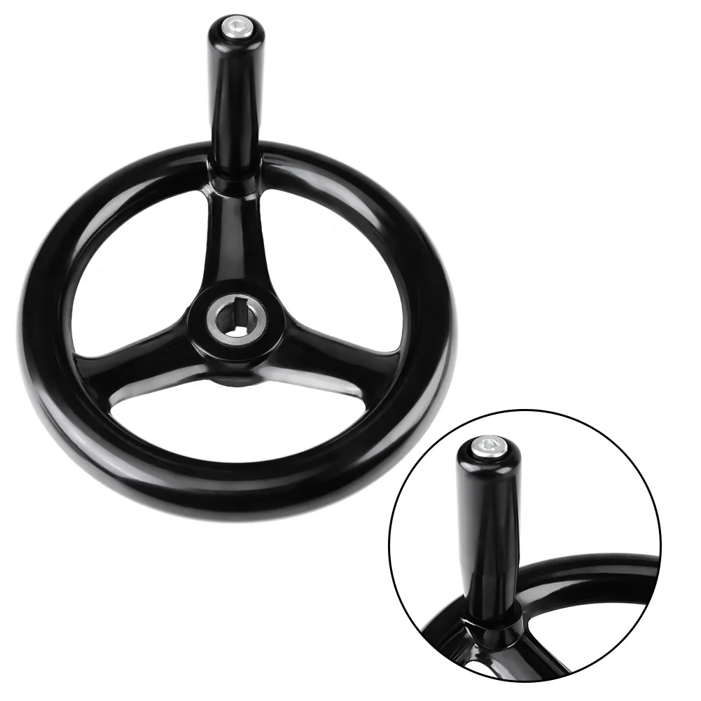 1pc Black 3-spoke Plastic Hand Wheel with Revolving Handle for Milling Machine