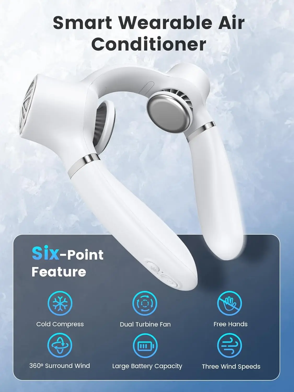 مروحة مكيف هواء محمولة للرقبة مع رقاقة تبريد، مروحة تبريد قابلة لإعادة الشحن بدون استخدام اليدين، مروحة شخصية منخفضة الضوضاء