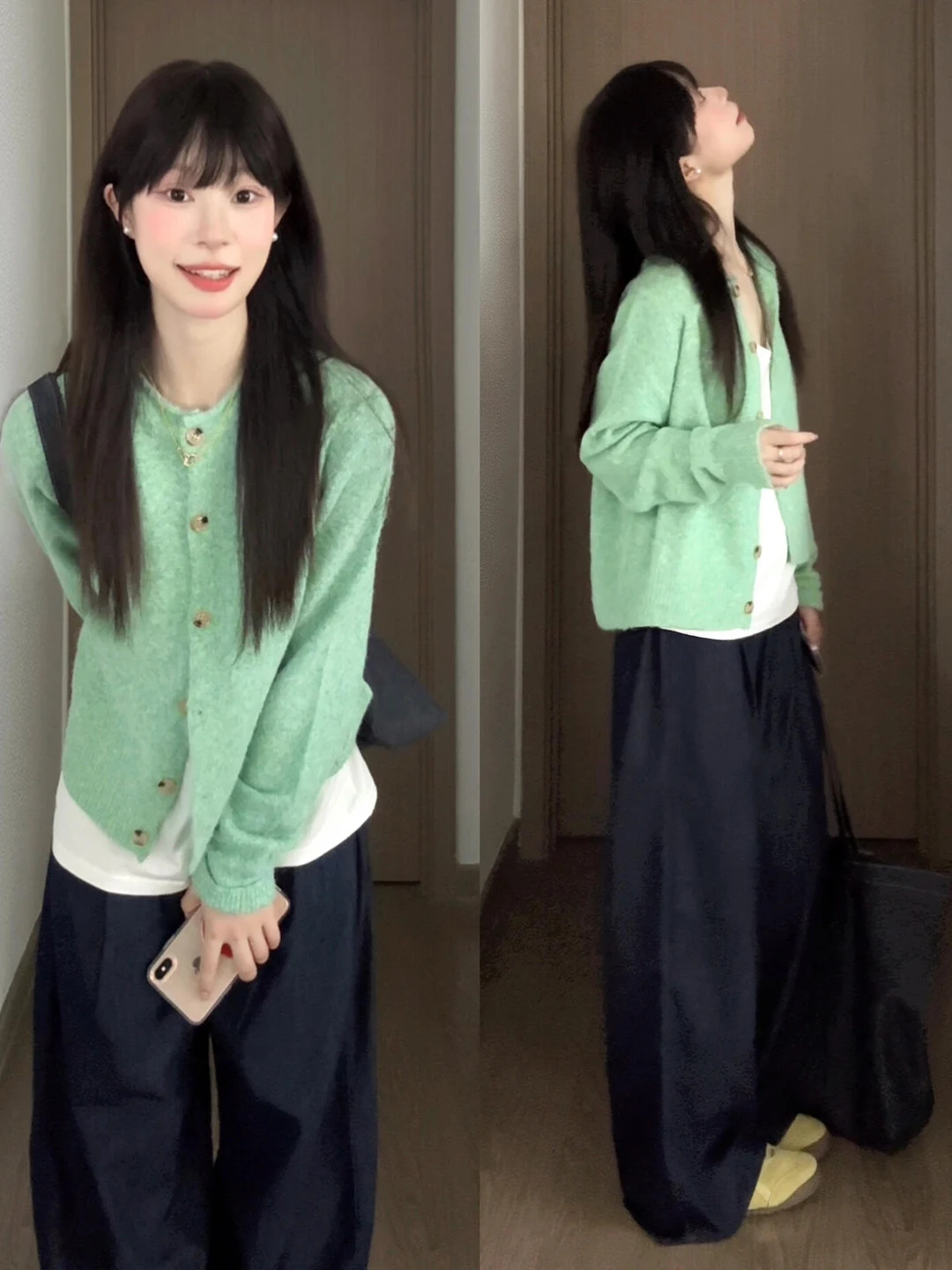 

Свободный женский вязаный свитер Mint een, пальто на весну, ранняя осень, длинный воротник с бантом, круглый, Ne, из мягкой ткани, повседневный Sle