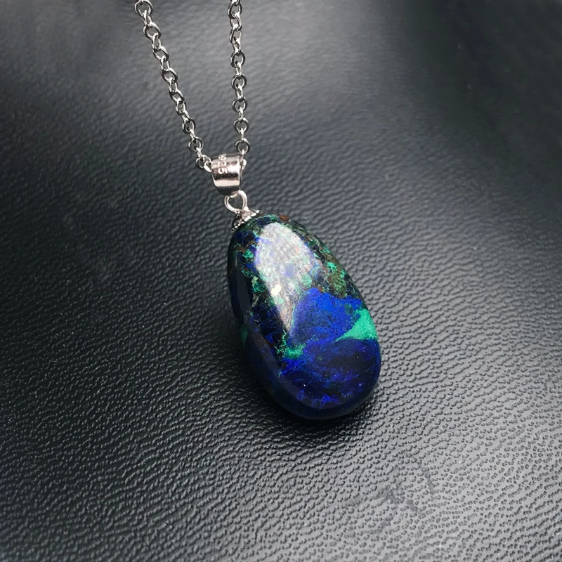 Genuine Natural Green Blue Azurite Pendant 925 Silver Necklace Malachite Azurite Lapis Lazuli for Women Water Drop Jewelry Gift