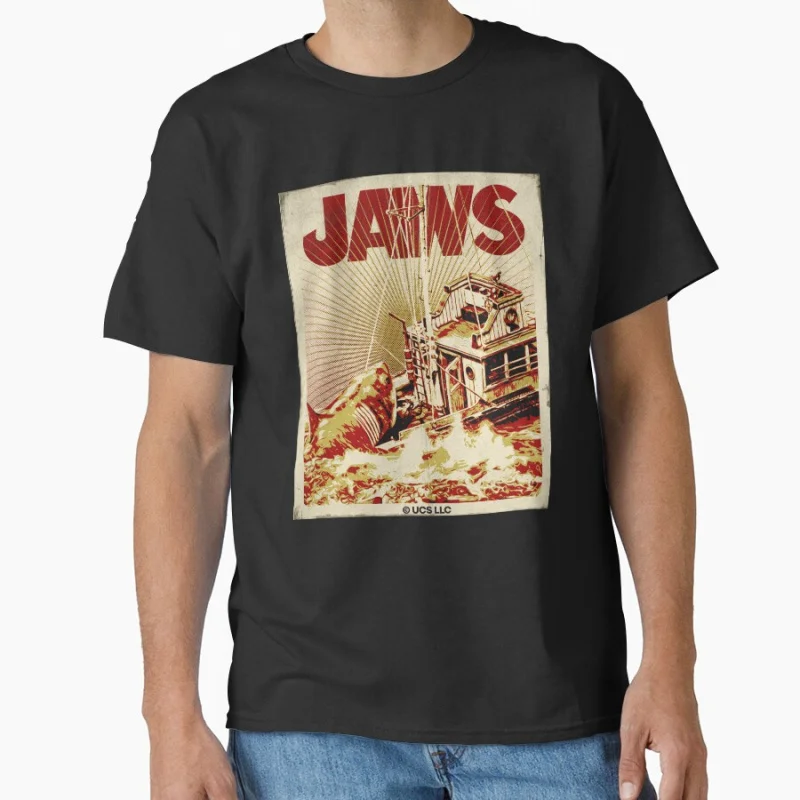 

Vintage Jaws movie the Great White Shark Attack 80s Retro Horro Movie Jaws 50Th Anniversary gift t shirt Large size tops