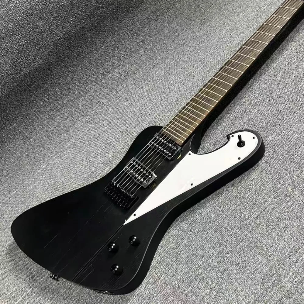 Matte Black 6 String Electric Guitar Solid Basswood Body Electric Guitar Futuristic V Shape Dual Heavy Rock Tone for Metal Music Performance