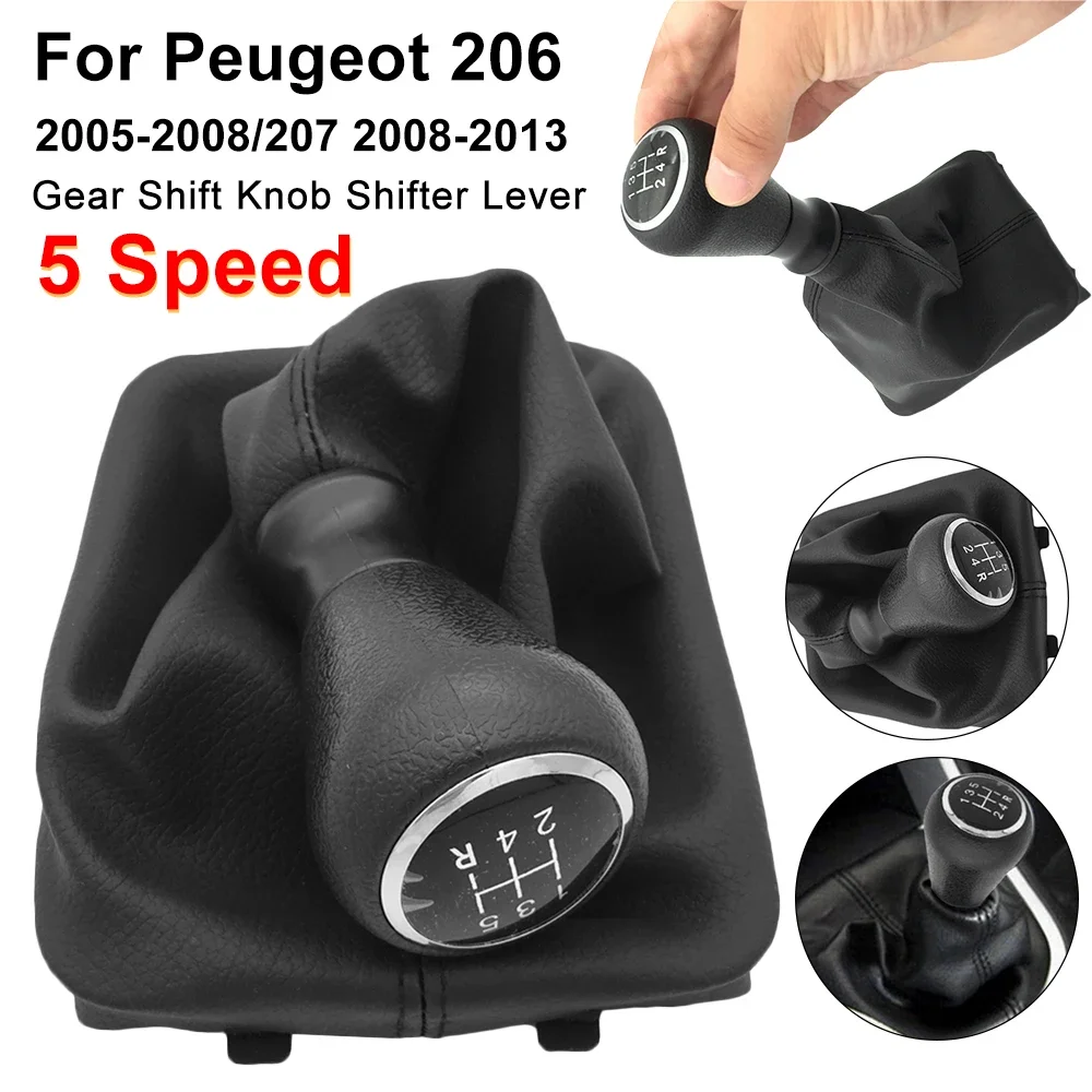 Perilla de palanca de cambios de 5 velocidades para coche, cubierta de bota de polaina, accesorios de PU para Peugeot 206, 207, 307, Citroen C3/C4/C5