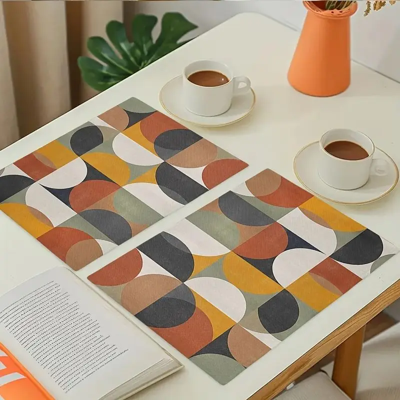 VIKAMA Retro Color Block Circle Geometric Rectangular Placemats Mid Century Heat Resistant Washable Minimalist Kitchen Table Mat