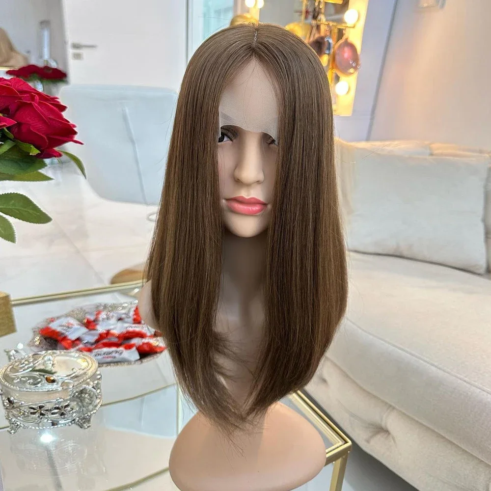 Long 26 Inch Brown Straight 5x5 Silk Base Jewish Human Hair Wig With Baby Hair HD Lace European Hair Preplucked Glueless Daily