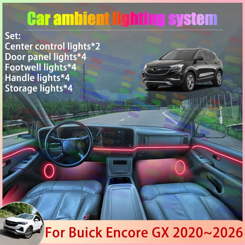

For Buick Encore GX 2020~2026 2021 2022 2023 2024 2/24 in 1 Car Atmosphere Light Lamp RGB Shade Ensemble Streamer Atmosphere Set