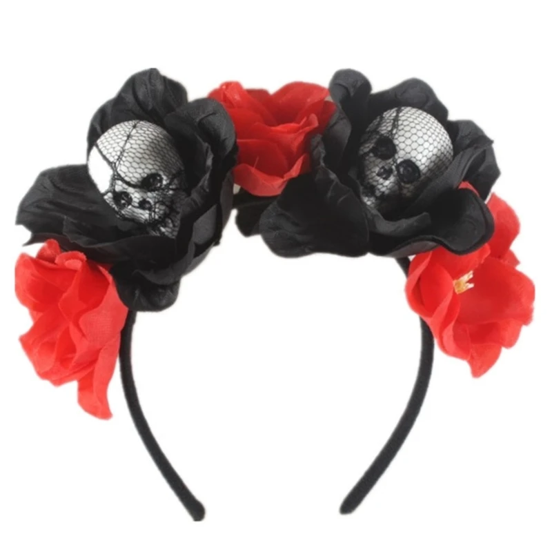 Unique Halloween Skull Head Flower Headband Hair Accessories for Masquerade Party Supplies Headwear