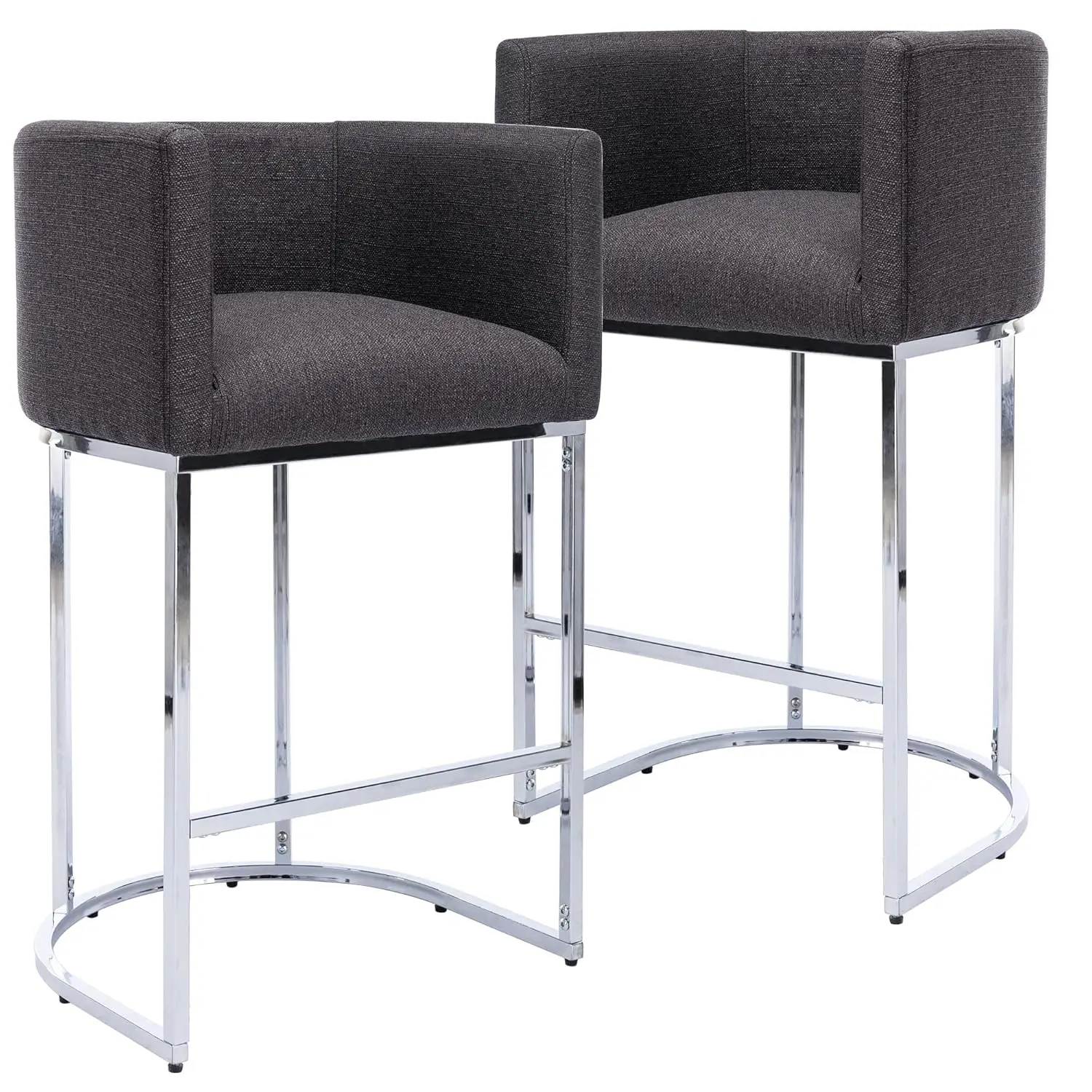 

29" Linen Upholstered Bar Stool Set Chrome Metal Frame Kitchen Island Charcoal Customized