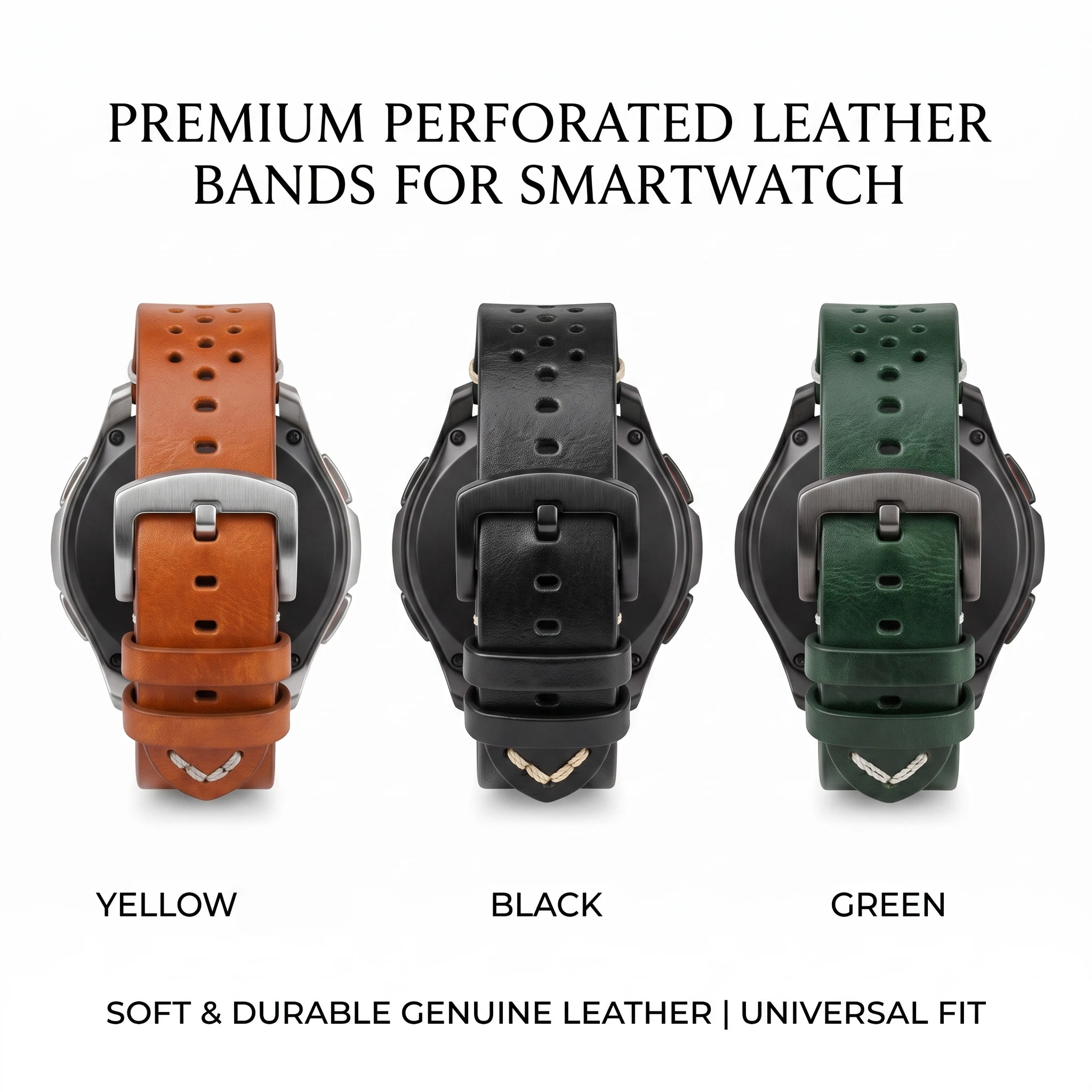 Atmungsaktives Echtleder-Uhrenarmband mit Schnellverschluss, 18–24 mm, Rindslederband, erhältlich in Schwarz, Grün, Braun, Gelb, Unisex-Uhrenarmbänder – Detail 3