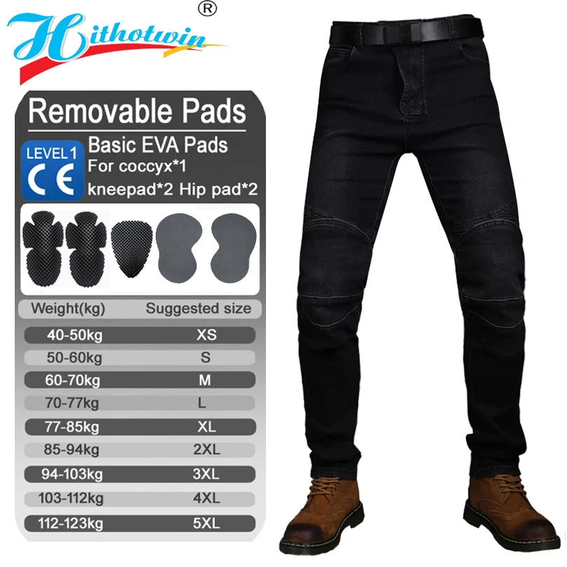 Motorrad-Fahrerhose, Radhose, Rennjeans mit 5, Anti-Fall-Schutzausrüstung, Moto-Motocross-Hose, CE-Level 1/2 Armor