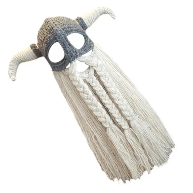 

39BD вязаная шапка-балаклава для взрослых, шапочка для лица, шапка с роговой бородой, реквизит для косплея