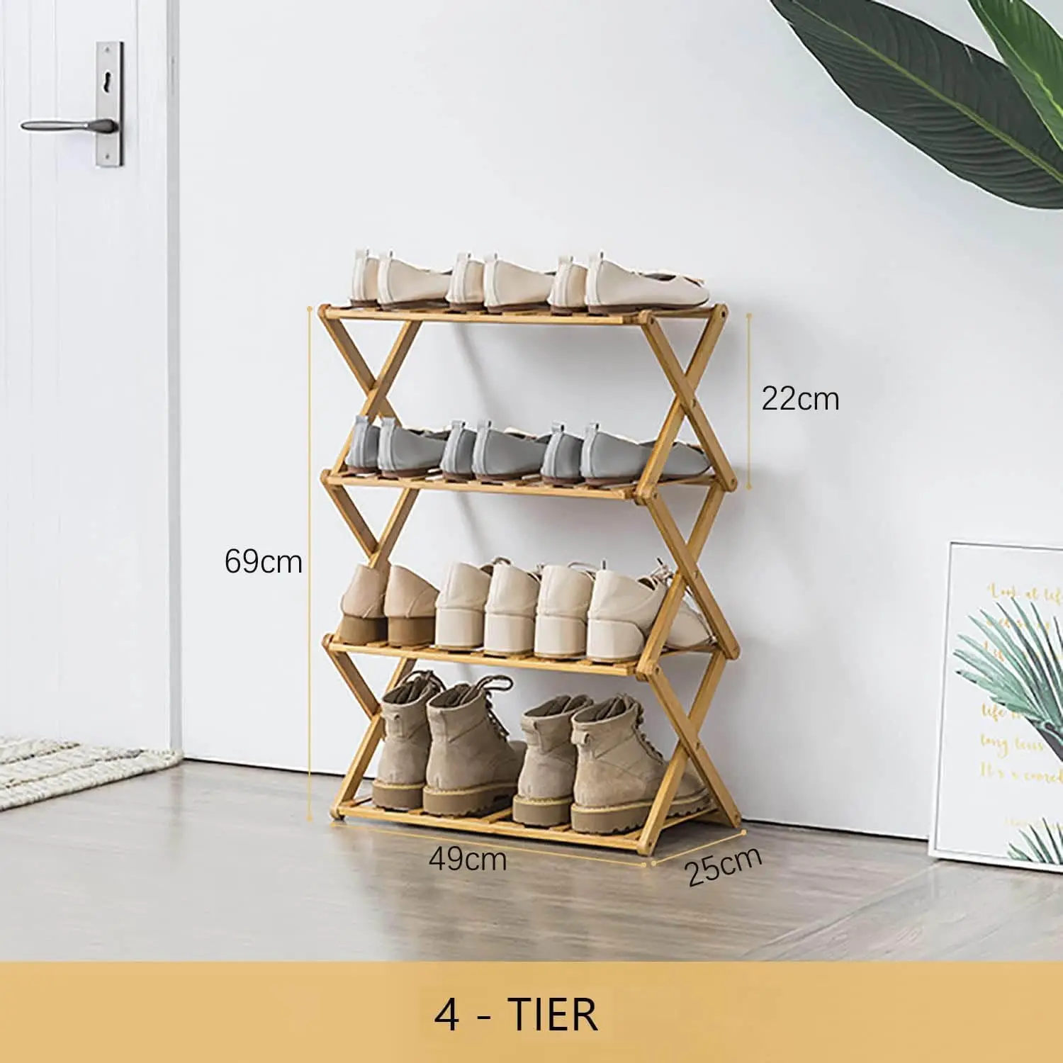 Bamboo Shoe Rack,Portable Folding Shoe Storage Rack,Without Installation Small Shoe Rack Perfect for Corridors