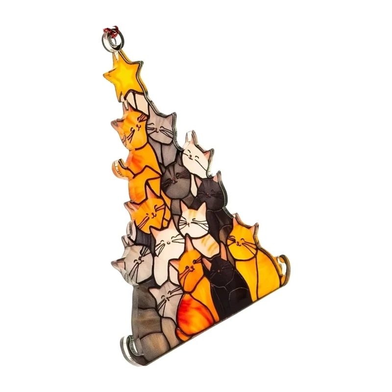 Stained Glass Window Hangings Cats Tree Suncatchers Decors Colorful Window Panel