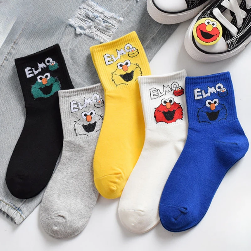 Hasbro Sesame Street ELMO BIG BIRD COOKIE MONSTER cute and funny cartoon socks personalized anime movie creative mid-calf socks