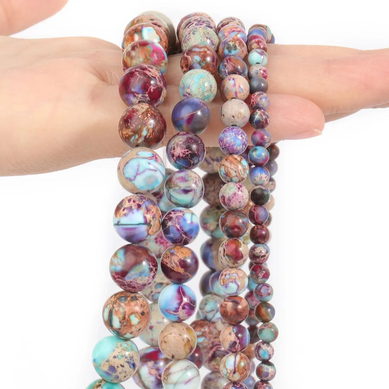 Natural Stone Colorful Sea Sediment Jasper High Quality Healing Stone Spacer Beads for Jewelry Making DIY Bracelet Necklace 15\'\'