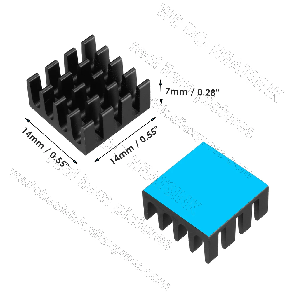 Aleta refrigerando de alumínio preta do dissipador de calor do entalhe de 14x14x7mm para refrigerar o motorista deslizante dos reguladores de vrm de mosfet com fita térmica