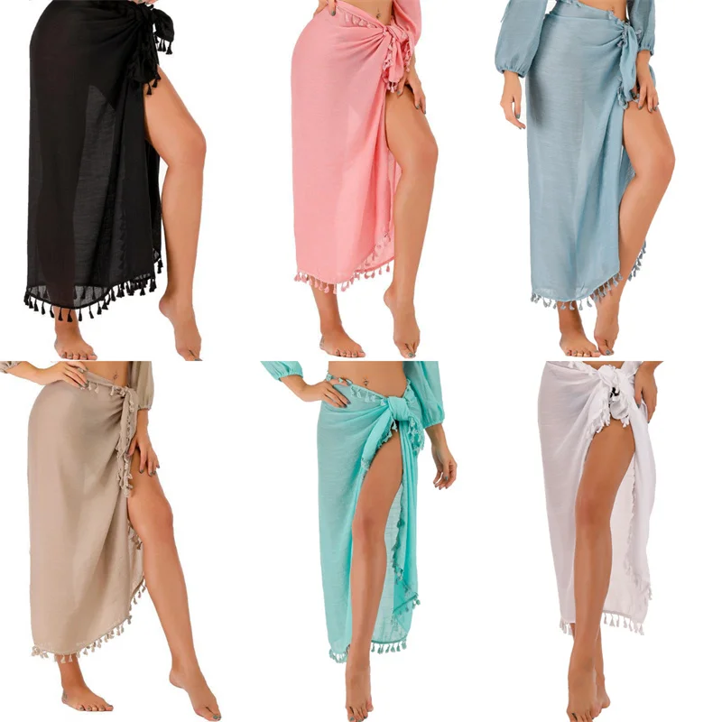 One Piece Multi-Purpose Beach Towel With Tassel Women Beachwear Cover Up Shawl Summer Vacation Fashion Sunscreen Skirt