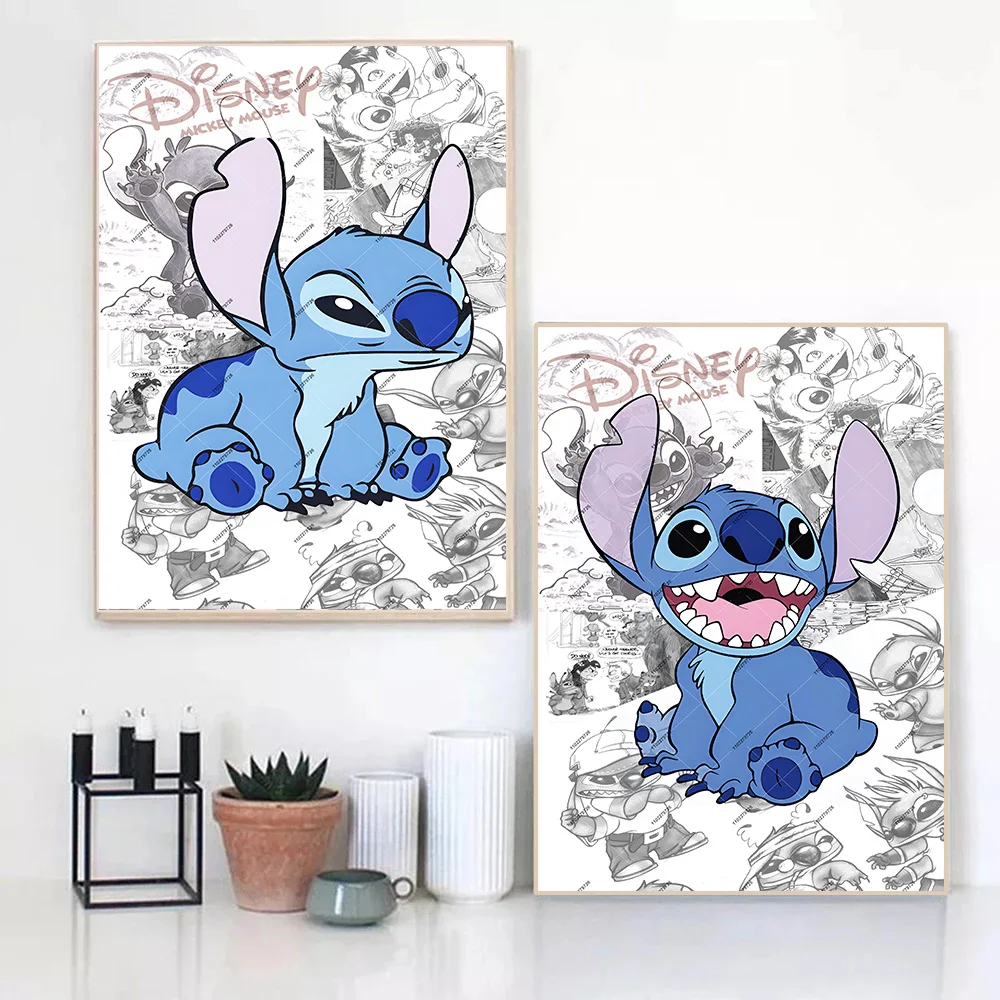 MINISO Disney Classic Anime Stitch Cartoon Character Wall Art Poster Prints Room Home Decoration Canvas Painting Pictures Gifts