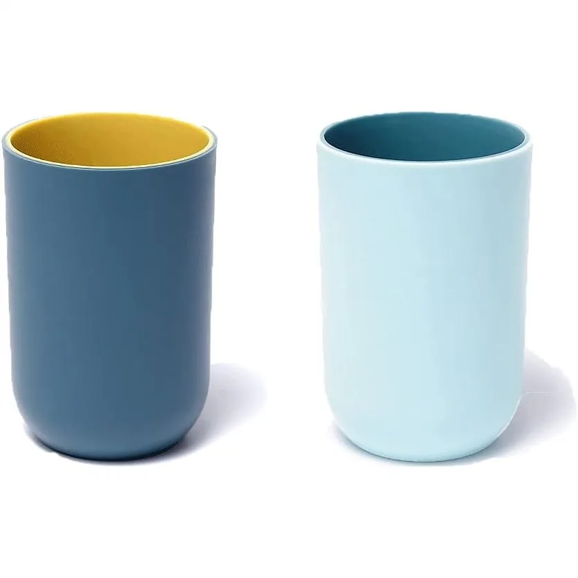 

Unbreakable Reusable Drinking Cups Set of 2 Colors, Plastic Toothbrush Cup Tumblers 300 ml/10.5 oz, Dishwasher Safe