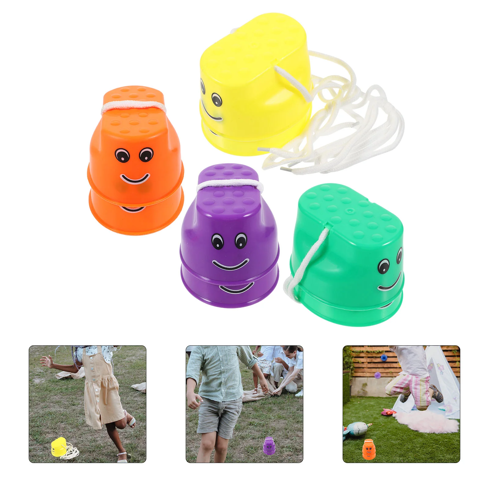 4 pares de zancos no de plástico para niños, juguetes, cubo, tazas para caminar, olla para niños pequeños, longitud de cuerda ajustable, Material grueso