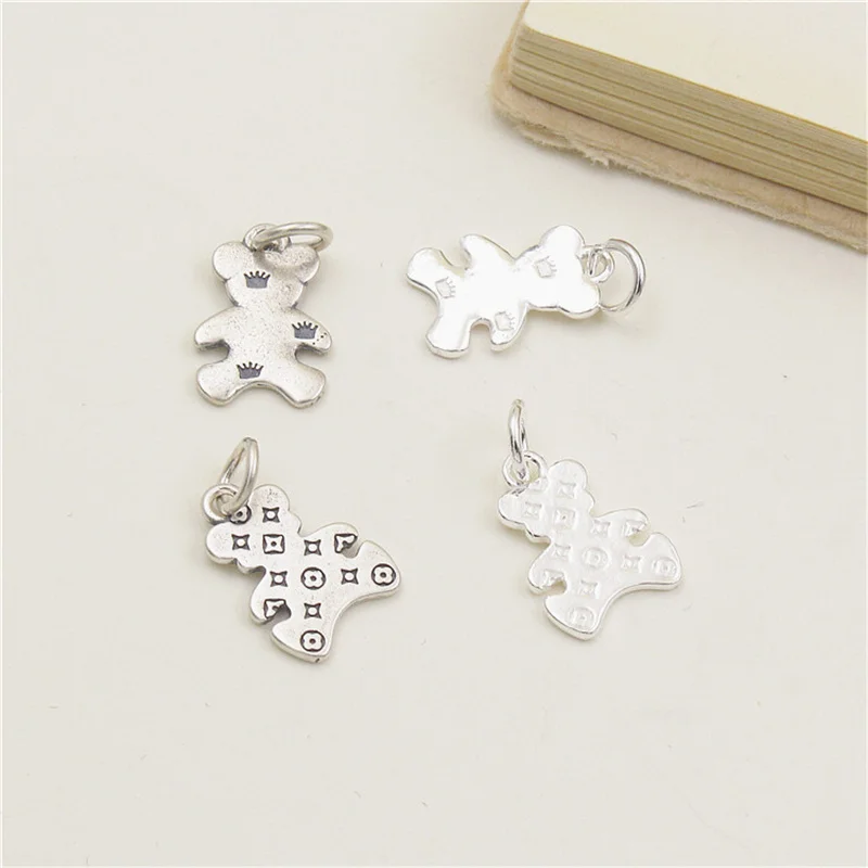 100% เงินแท้ 100% Accaccessories Crown Bear Charm จี้สําหรับสร้อยข้อมือและสร้อยคอ Key DIY วัสดุสําหรับเครื่องประดับ
