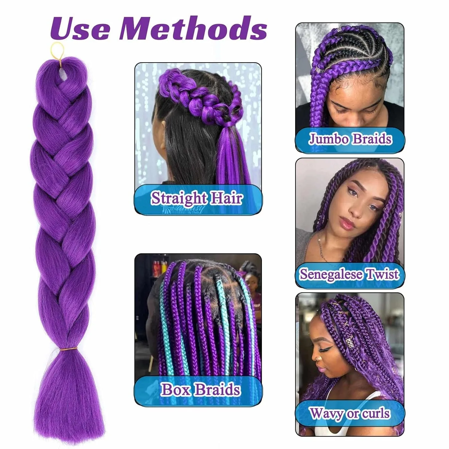 Flechthaar, synthetischer schwarzer Zopf in Haarverlängerungen, Zöpfe, Haar für Twist, 61 cm, Jumbo-Flechthaar für Cosplay, Party, Make-up