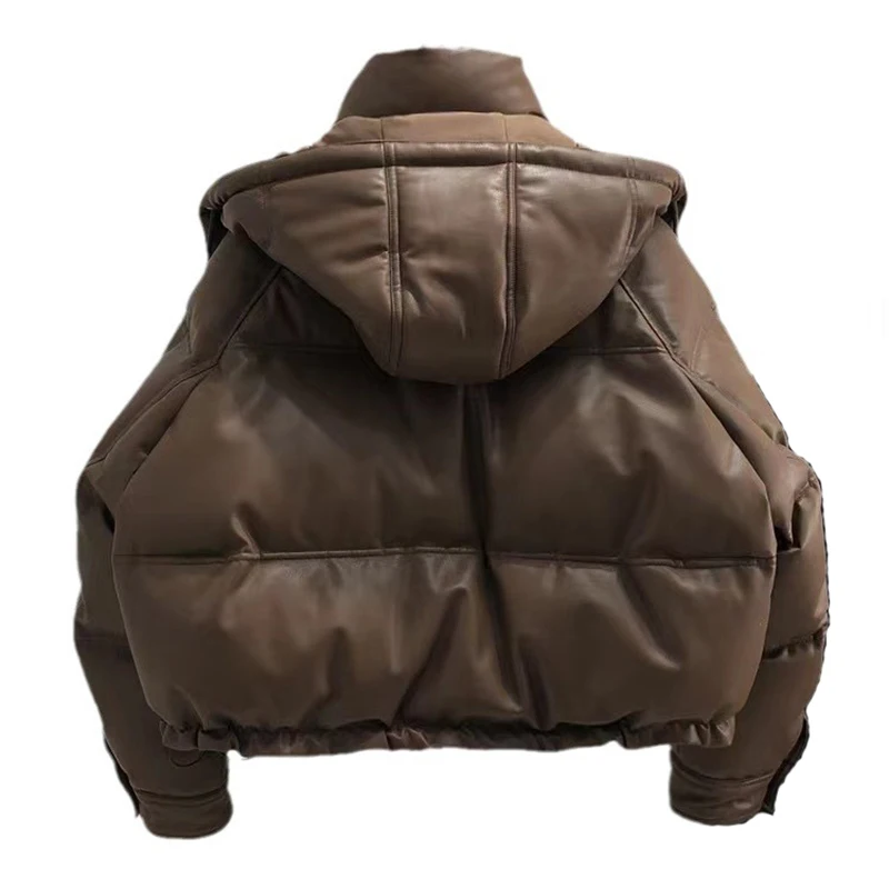 Down Jacket for Winter Women Real Sheepskin Casual Removable Hat Button Zipper Oversize Short White Duck Down Coats Pluma Mujer