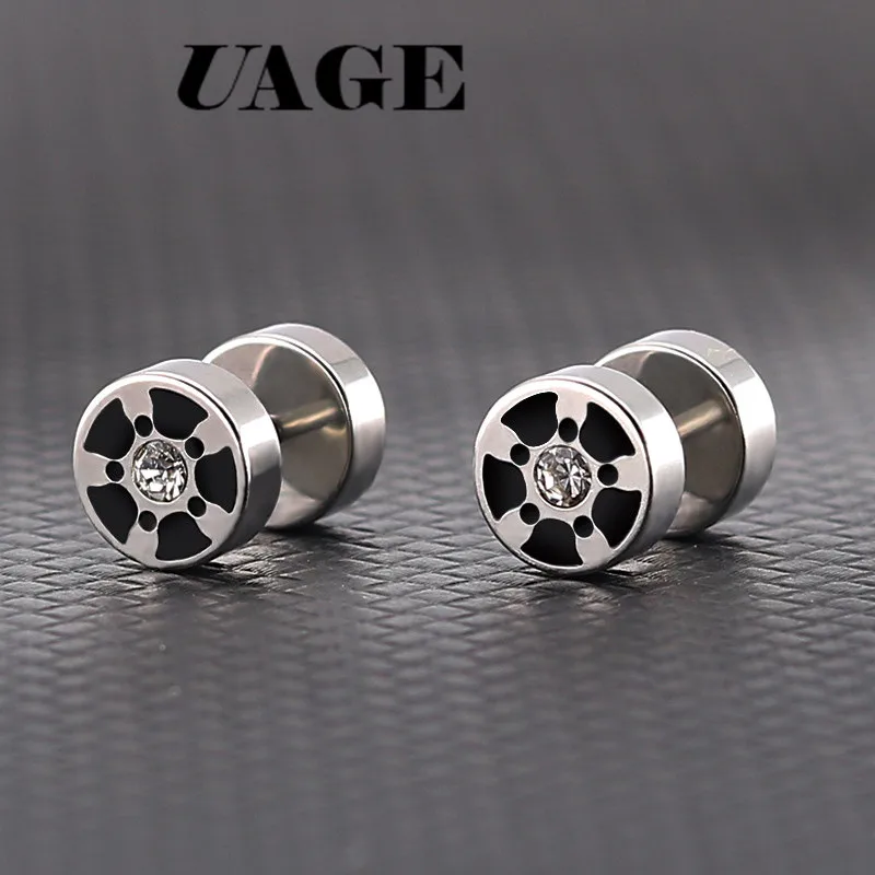 UAGE ashion Punk Earrings Double Sided Round Bolt Stud Earrings Male Gothic Barbell Black Earrings Men women Jewelry Gifts