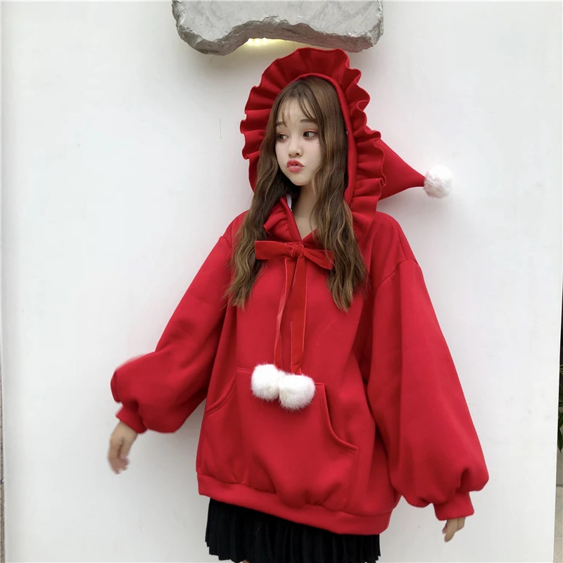 Autunno/inverno versione coreana Pullover con cappuccio maglione sciolto e addensato peluche carino studente cappotto Top giallo rosso abbigliamento donna