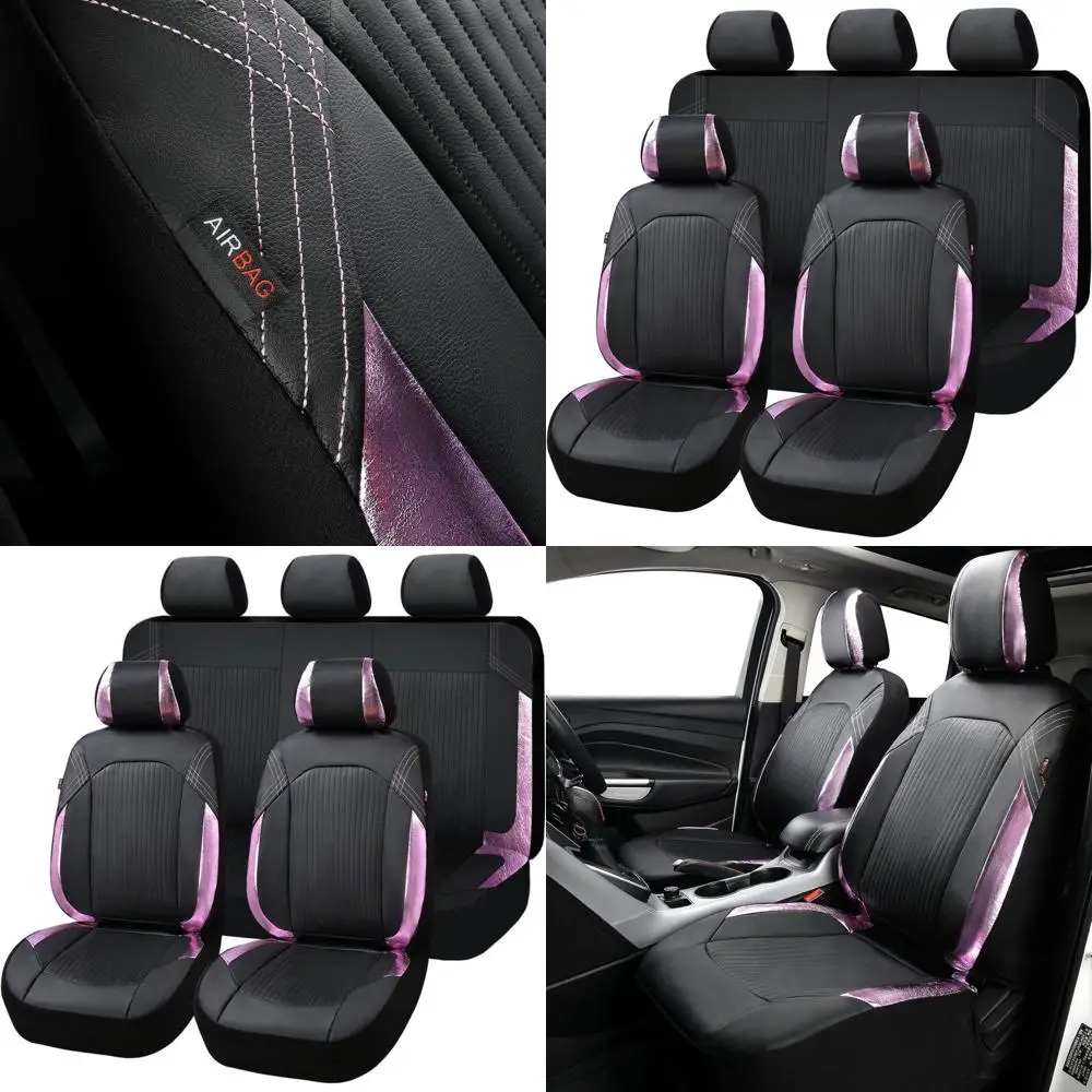 

Черный и розовый полный комплект чехлов на автомобильные сиденья с удобной установкой и бесплатным подстаканником для сидений с низким ведром