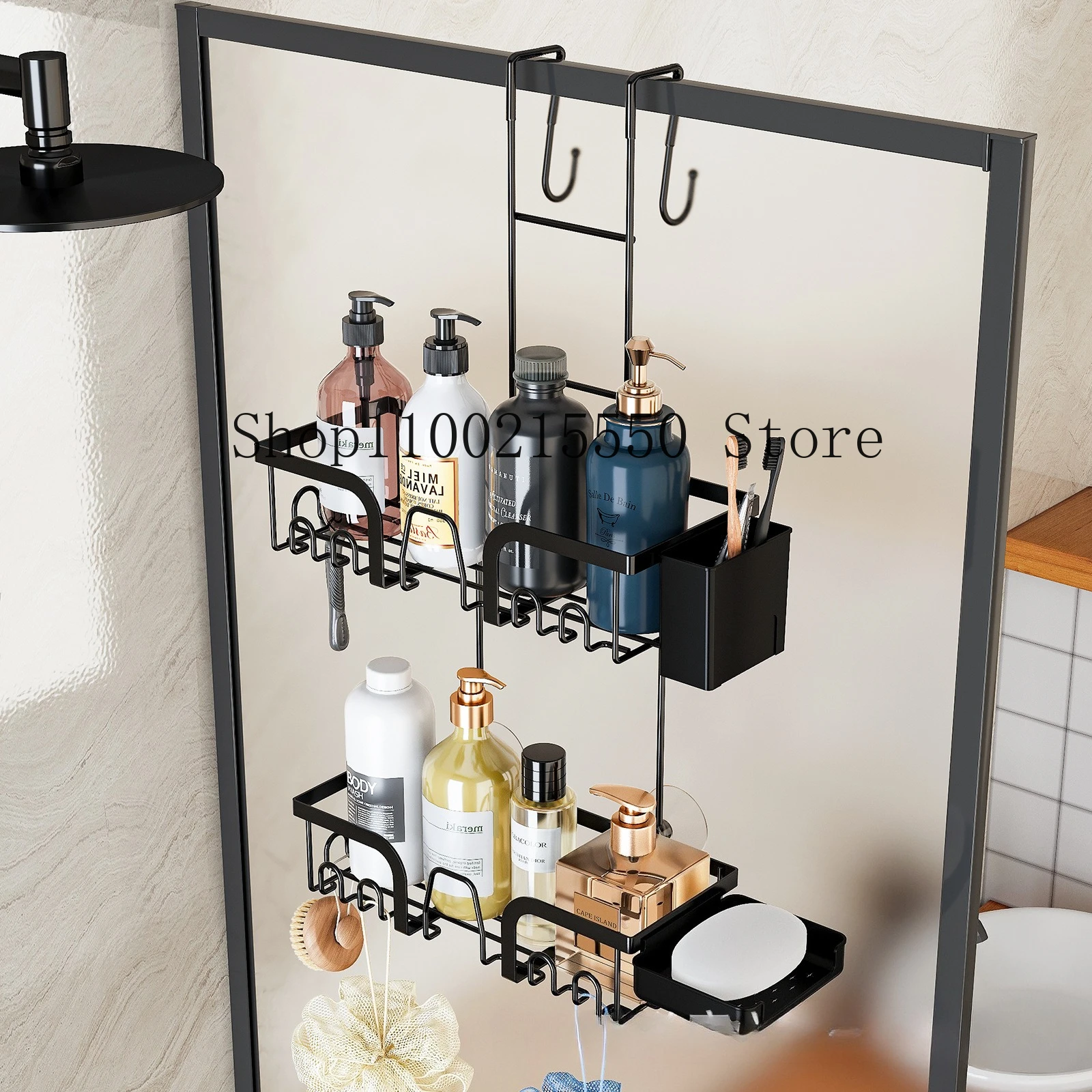

Shower Room Storage Rack Bathroom Hanging Basket Glass Partition Organizer for Shower Restroom Storage