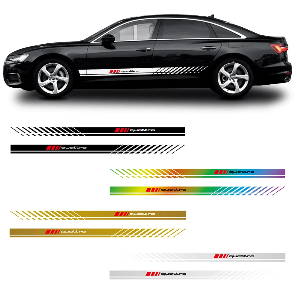 

Модный дизайн на заказ, 2 шт., декоративные наклейки для стайлинга дверей автомобиля, внешние наклейки из ПВХ, аксессуары для Audi Quattro