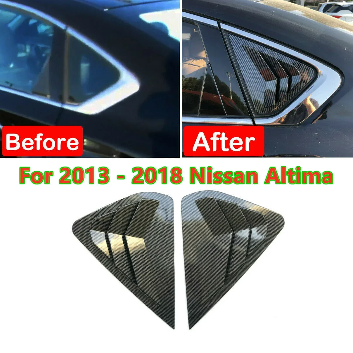 2X Carbon Fiber Window Louver Cover Side Vent For Nissan Altima Teana 2013-2018