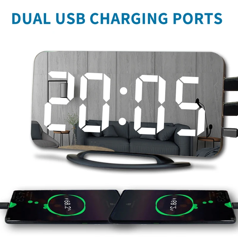 Digital Alarm Clocks LED Electronic Clock Desk/ Wall Clocks for Bedroom Living Room Office USB Charger Port Niditon