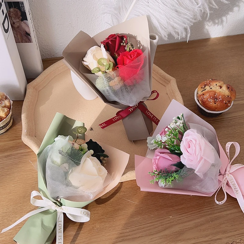 Soap Bouquet Valentine's Day Creative Artificial Flower Soap Roses Flower Small Bouquet Wedding Gift for Guest Home Decoration