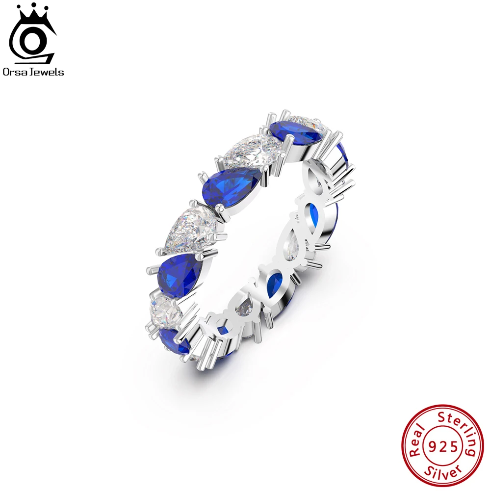 

ORSA JEWELS 925 Sterling Silver Created Sapphire Finger Band Ring with Cubic Zirconia Diamond for Women Wedding Jewelry LZR04